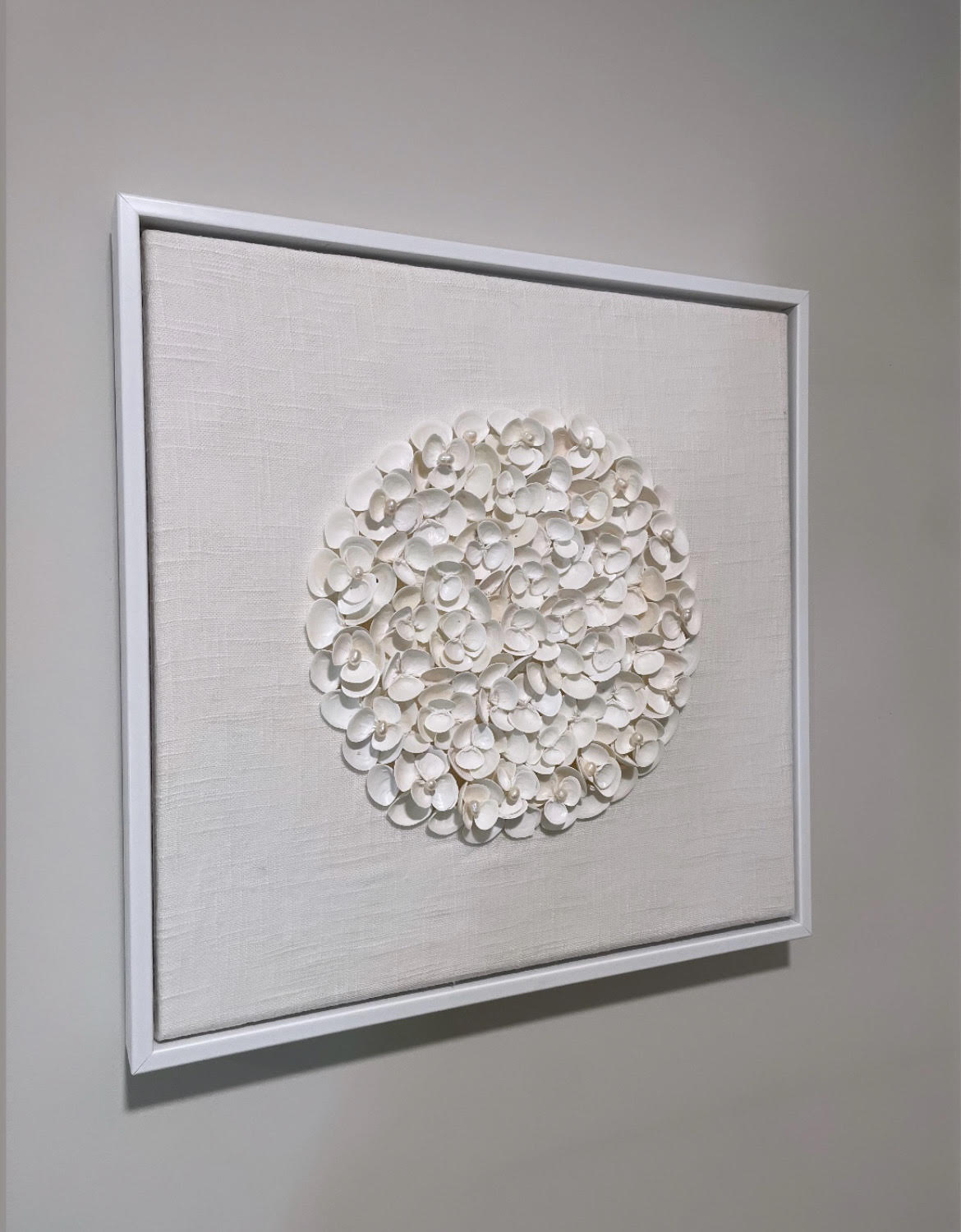White Seashell Wall Art - Handcrafted Coastal Floral Decor