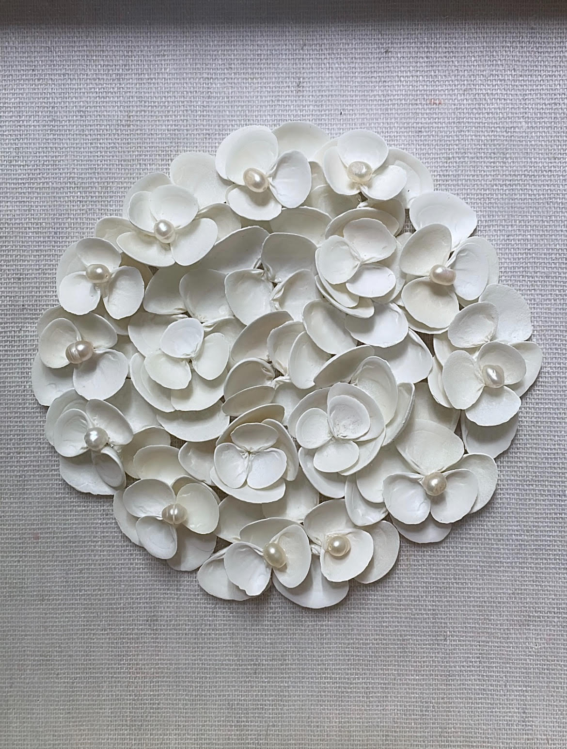 Handcrafted White Seashell Flower Wall Art - Coastal Home Décor in Natural Wood Frame