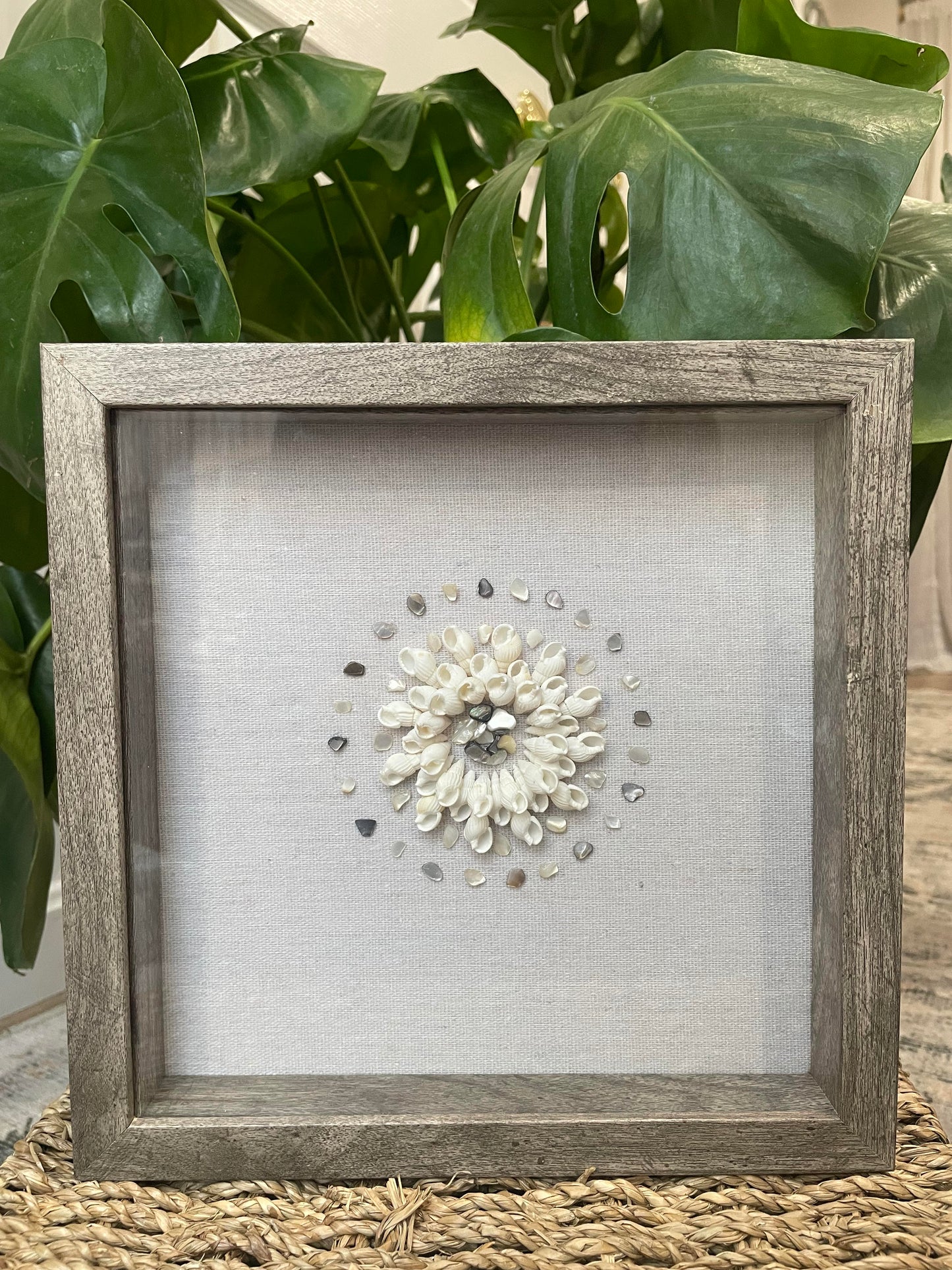 Handcrafted Seashell Sunburst Wall Art – Framed Coastal Home Décor, Ocean-Inspired Shell Artwork