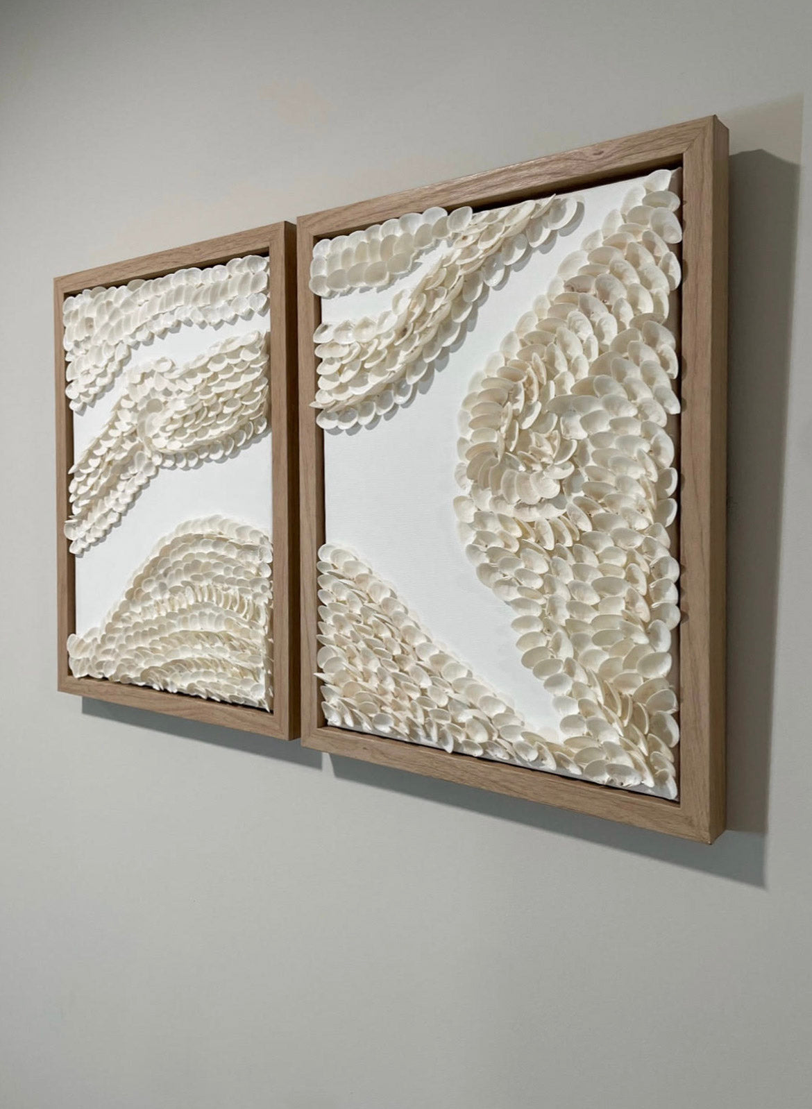 Textured Seashell Wall Art Diptych – Coastal Decor, Handmade Beach-Inspired Design