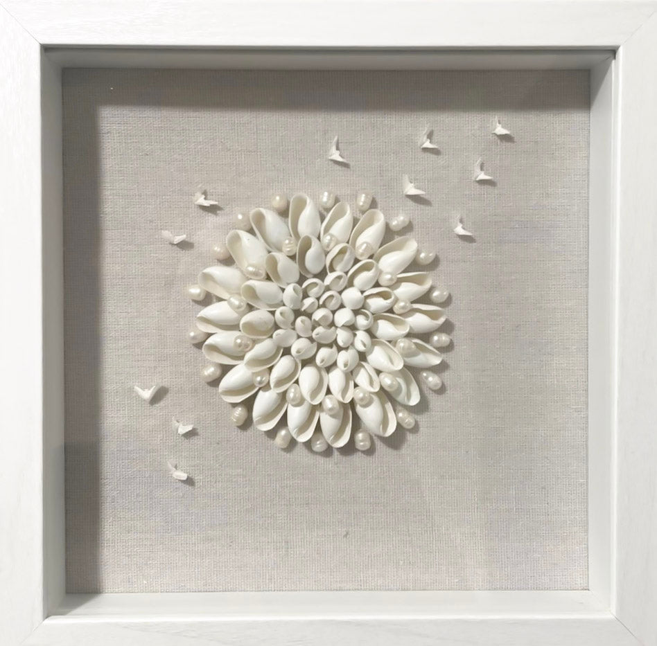 Framed Seashell Sand Dollar Dove Wall Art - Handmade Coastal Home Decor, Beach-Inspired Shell Artwork