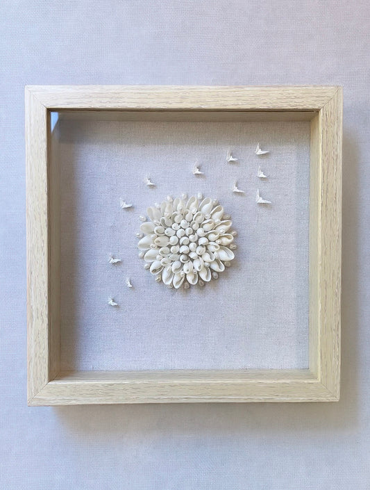 Framed Seashell Sand Dollar Dove Wall Art - Handmade Coastal Home Decor, Beach-Inspired Shell Artwork