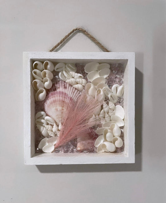 Blush Coast Seashell Shadow Box – Soft Pink Coastal Wall Art