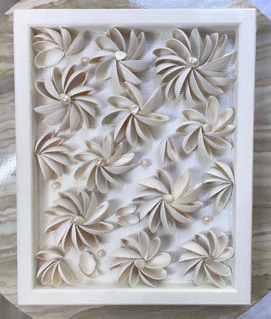 Birdie II Seashell Wall Art – Coastal Flower Plaque | Handcrafted Shell Decor