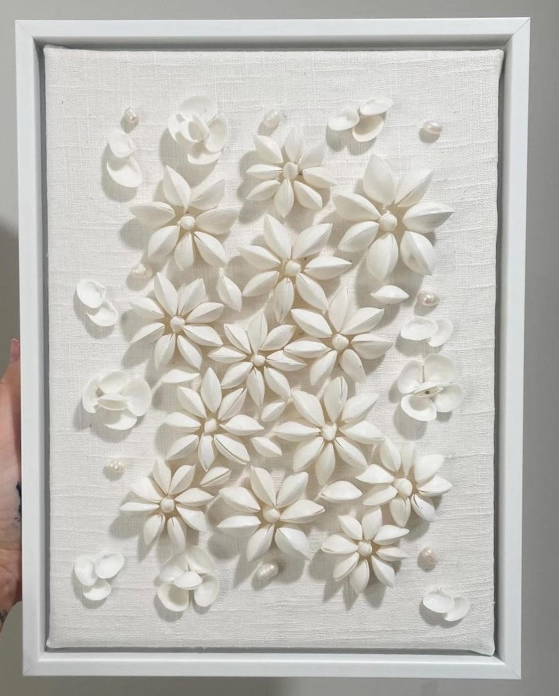 Grace – Handcrafted White Seashell Floral Wall Art, Elegant Coastal Home Decor