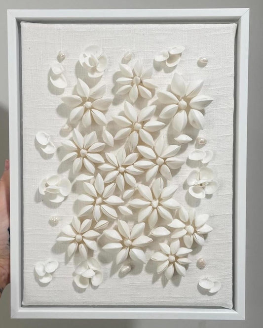 Grace – Handcrafted White Seashell Floral Wall Art, Elegant Coastal Home Decor