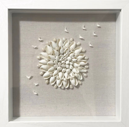 Framed Seashell Sand Dollar Dove Wall Art - Handmade Coastal Home Decor, Beach-Inspired Shell Artwork