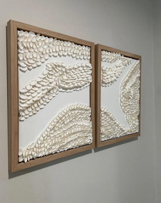 Textured Seashell Wall Art Diptych – Coastal Decor, Handmade Beach-Inspired Design